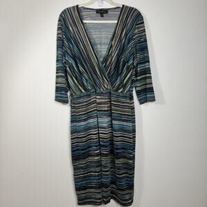 LANE BRYANT Metallic StripeMidi Dress Size 18/20 Plus V-Neck Tie Back 3/4 Sleeve